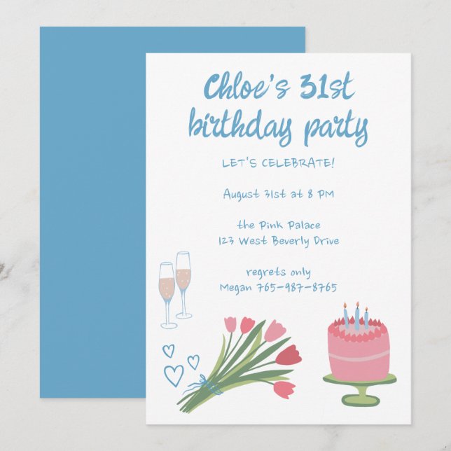 Whimsistische Geburtstagsparty Girlie Niedlich Cus Einladung (Vorne/Hinten)