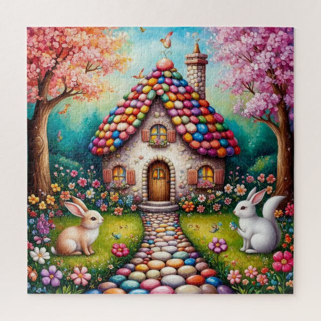 Whimsistische Hütte mit Kaninchen (Vertikal)