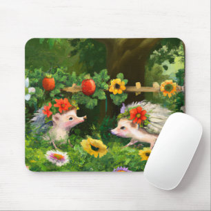 Whimsistische Igel in einem englischen Garten Mousepad