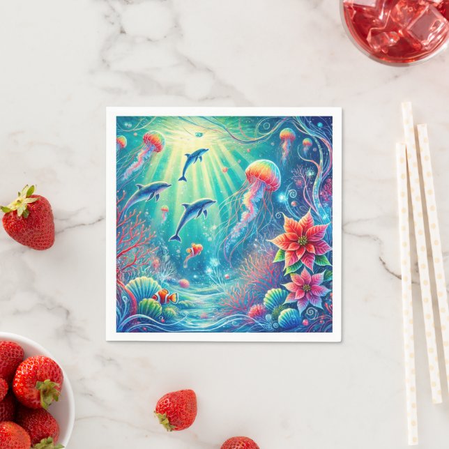 Whimsistische Meereswelt & Poinsettia Dekoupage Na Serviette (Beispiel)