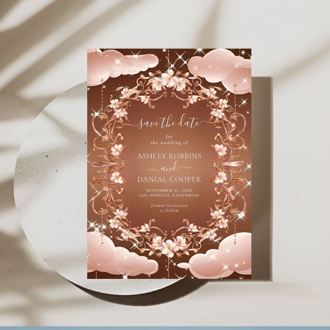 Whimsistische Rose Gold Verzierte Blüte Save the D Einladung (Von Creator hochgeladen)