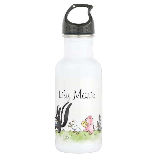 Whimsistische Tiere Marching Band Personalisiert Edelstahlflasche (Vorderseite)