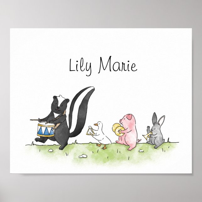 Whimsistische Tiere Marching Band Personalisiert Poster (Vorne)