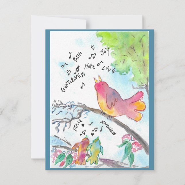 Whimsistische Vögel Christliche Kunst flache Notec Mitteilungskarte (Vorderseite)