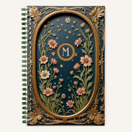 Whimsistische Wildblume Abend Art Nouveau Monogram Notizbuch