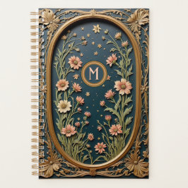 Whimsistische Wildblume Abend Art Nouveau Monogram Planer