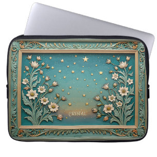 Whimsistische Wildblume Abend Jugendstil Aquamarin Laptopschutzhülle