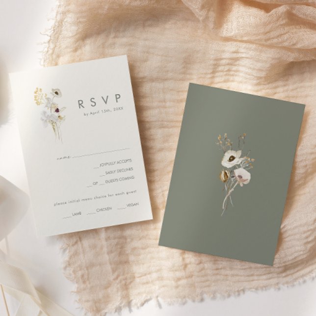 Whimsistische Wildblume | Elfenbein-Menü-RSVP-Kart RSVP Karte (Von Creator hochgeladen)