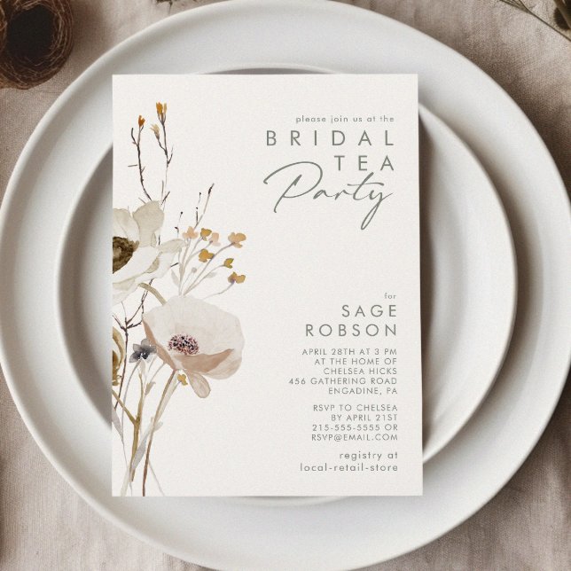 Whimsistische Wildblume | Ivory Bridal Tea Party Einladung (Von Creator hochgeladen)
