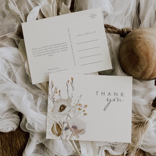 Whimsistische Wildblume | Ivory Wedding Vielen Dan Postkarte (Von Creator hochgeladen)
