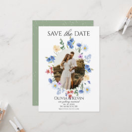 Whimsistische Wildblume Oval Foto Save the Date Einladung