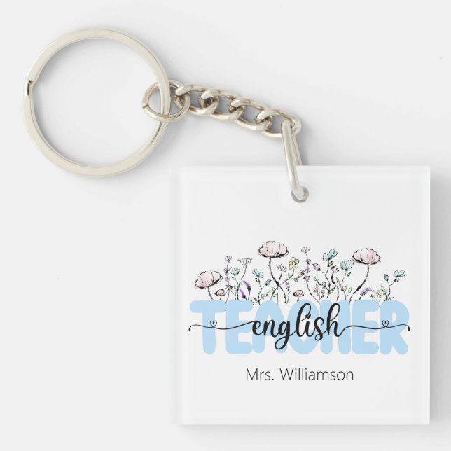 Whimsistische Wildblume Personalisiert Englisch Le Schlüsselanhänger (Vorderseite)