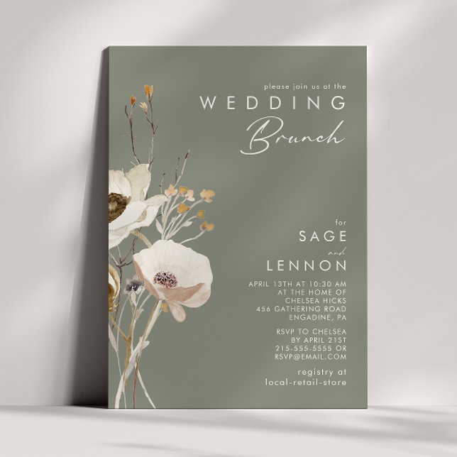 Whimsistische Wildblume | Sage Green Wedding Brunc Einladung (Von Creator hochgeladen)