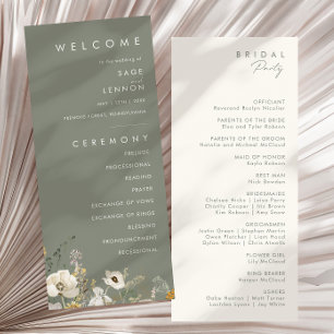 Whimsistische Wildblume Sage Green Wedding Progr Programm