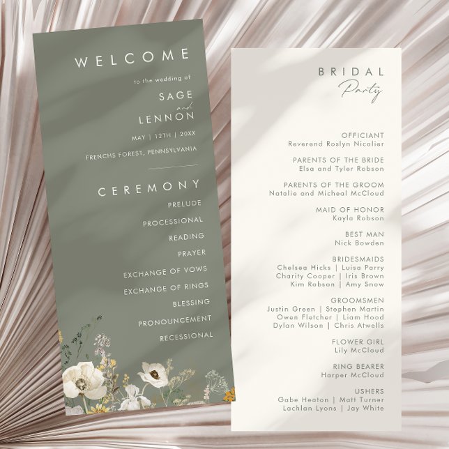 Whimsistische Wildblume | Sage Green Wedding Progr Programm (Von Creator hochgeladen)