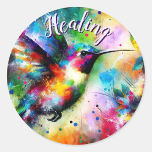 Whimsistischer Impressionist Hummingbird Aquamarin Runder Aufkleber
