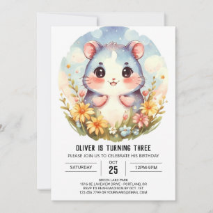 Whimsistisches bearbeitbares Hamster zum Geburtsta Einladung