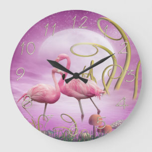 Whimsland Wonderland Flamants roses roses Horloge