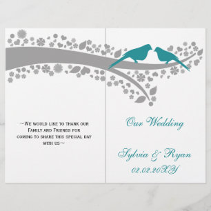 Whimsy aqua lovebirds gefaltet Hochzeitsprogramm