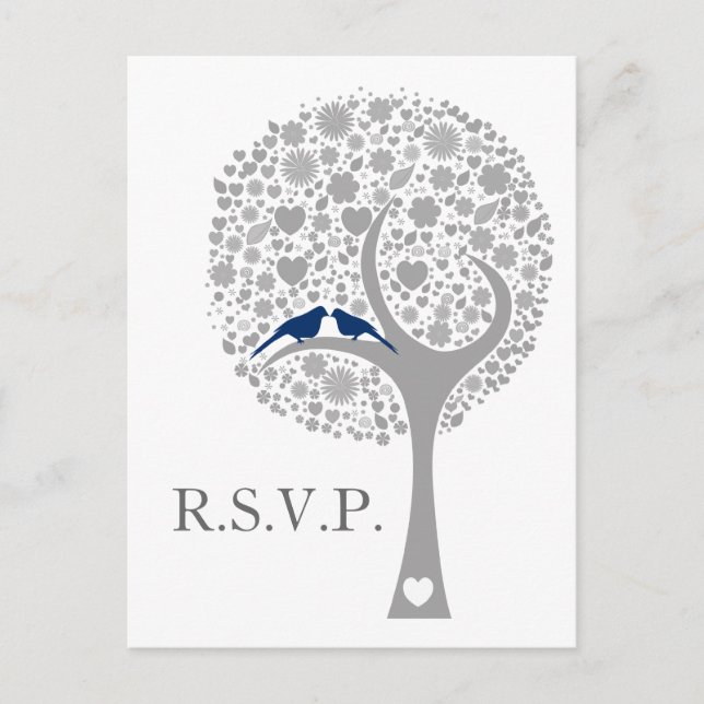 Whimsy Baum Marine blauen liebevoll Mod Hochzeit r Einladungspostkarte (Vorderseite)
