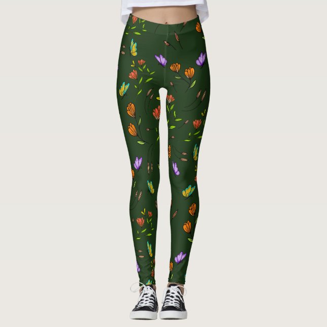Whimsy Bloom Floral Butterfly Pattern Leggings (Vorderseite)