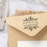Whimsy Botanischer Familienname und Rücksendeadres Permastempel<br><div class="desc">Individuelle Rücksendeadresse Briefmarke mit botanischem Rahmen und moderner Schriftzeichen. Design-Features, die von Hand gezeichnet Blätter verschiedener Formen und Größen, die Ihren Familiennamen in schicken Schriften und Ihre Rücksendeadresse in einer einfachen serifenlosen Schrift umrahmen. Ideal für Zuhause-Büros oder kleine Unternehmen! Fügen Sie Ihren Text zu diesem Design hinzu, indem Sie auf...</div>