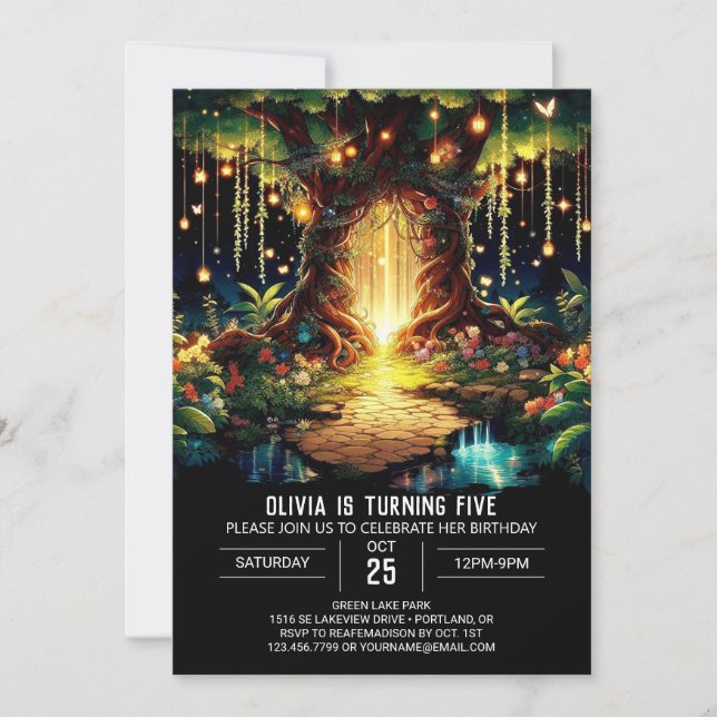 Whimsy Bright Woodland Digital Geburtstag Einladung (Vorderseite)