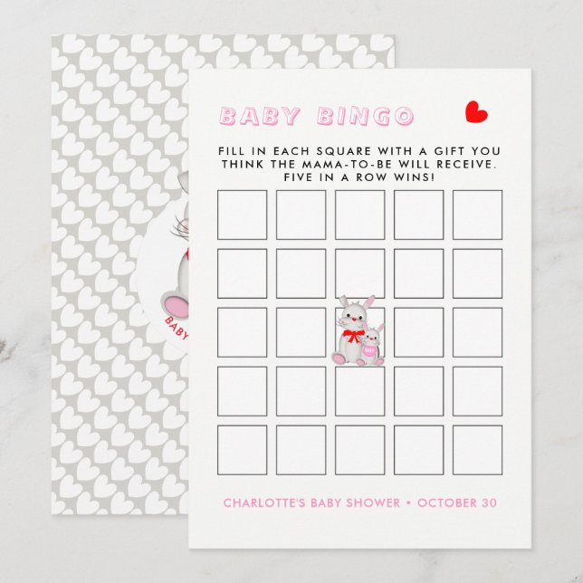 Whimsy Bunny Rabbits Baby Dusche Bingo Spiel Einladung (Vorne/Hinten)