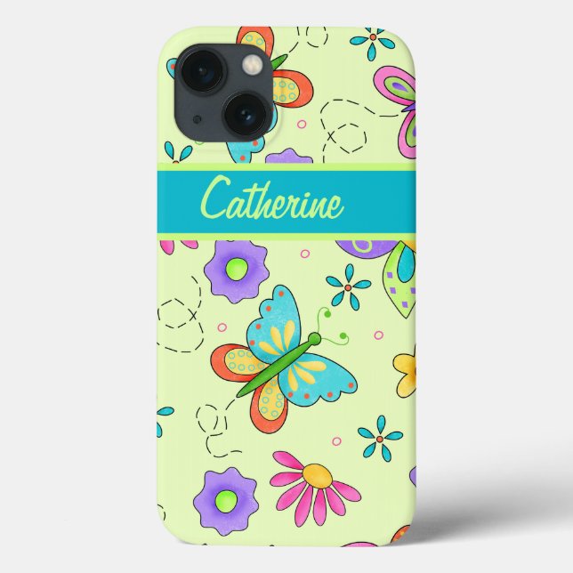 Whimsy Butterfliegen auf grünem Individuelle Name Case-Mate iPhone Hülle (Rückseite)