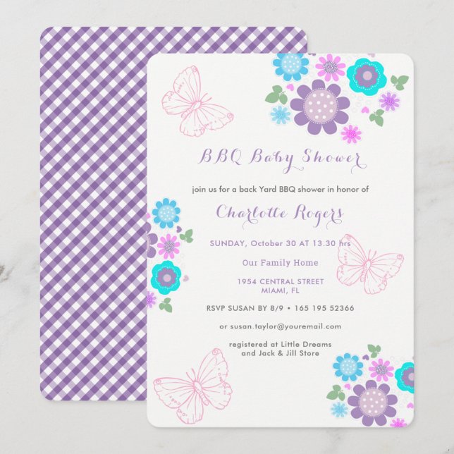 Whimsy Butterfly Blume GRILLEN Backyard Baby Shoot Einladung (Vorne/Hinten)