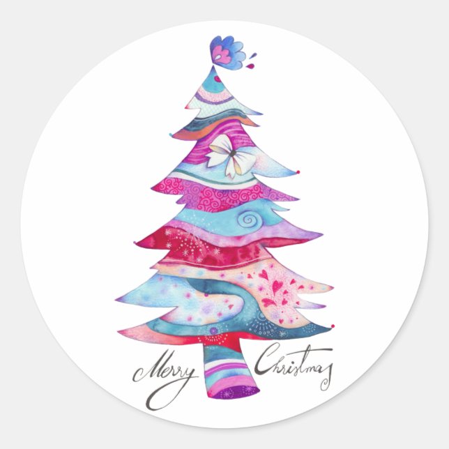 Whimsy Christmas Tree Runder Aufkleber (Vorderseite)