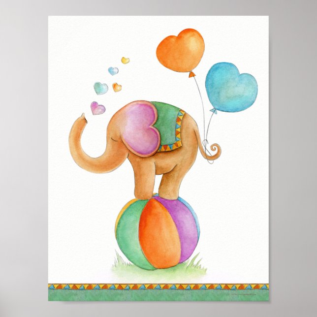 Whimsy Circus Elefant Braungrünes Kinderzimmer Pos Poster (Vorne)
