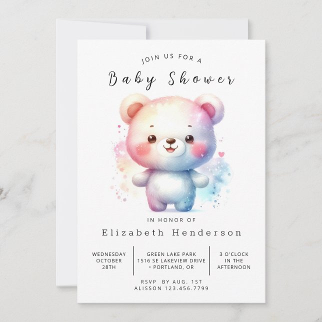 Whimsy Custom Bear Baby Dusche Einladung (Vorderseite)