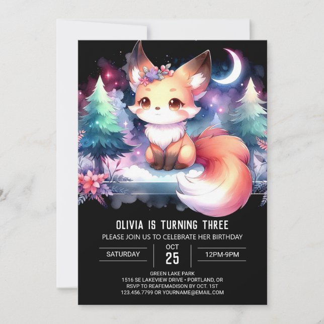 Whimsy Digital Fox Geburtstag Einladung (Vorderseite)
