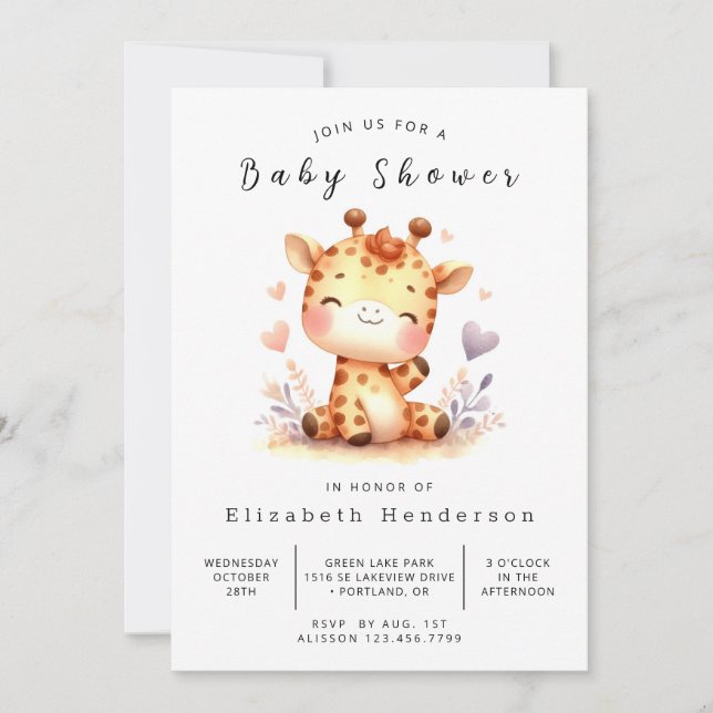 Whimsy Digital Giraffe Baby Dusche Einladung (Vorderseite)