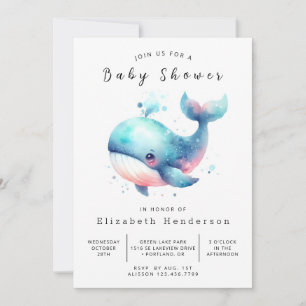 Whimsy Digital Whale Baby Dusche Einladung