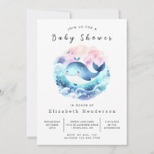 Whimsy Digital Whale Baby Dusche Einladung