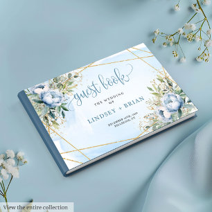 Whimsy Dusty Blue White Gold Peonies Livre d'or
