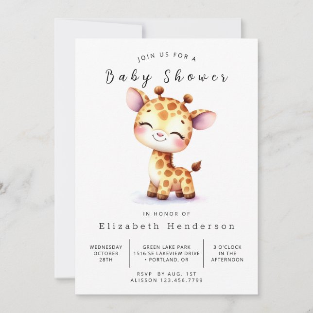 Whimsy Editable Giraffe Babydusche Einladung (Vorderseite)