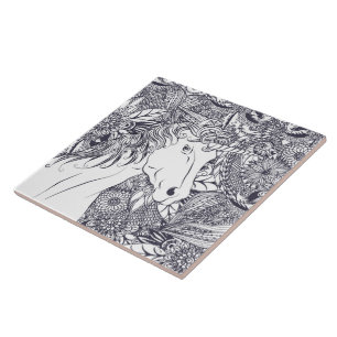 Whimsy Einhorn und Blumenmandala Design Fliese