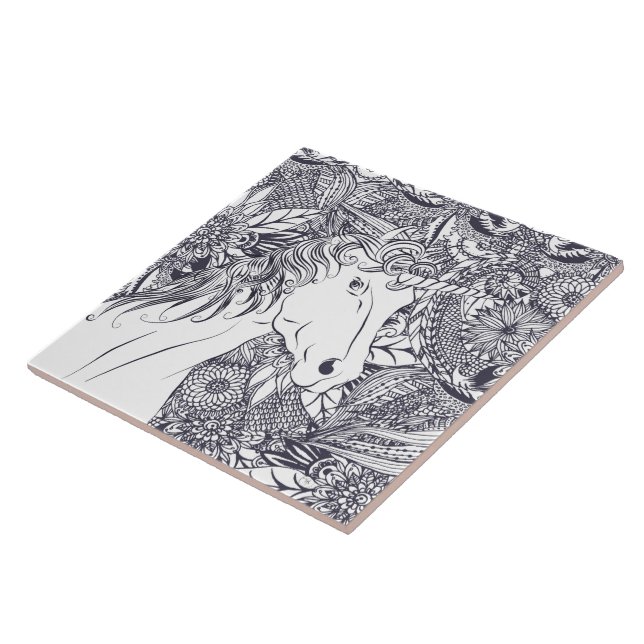 Whimsy Einhorn und Blumenmandala Design Fliese (Seite)