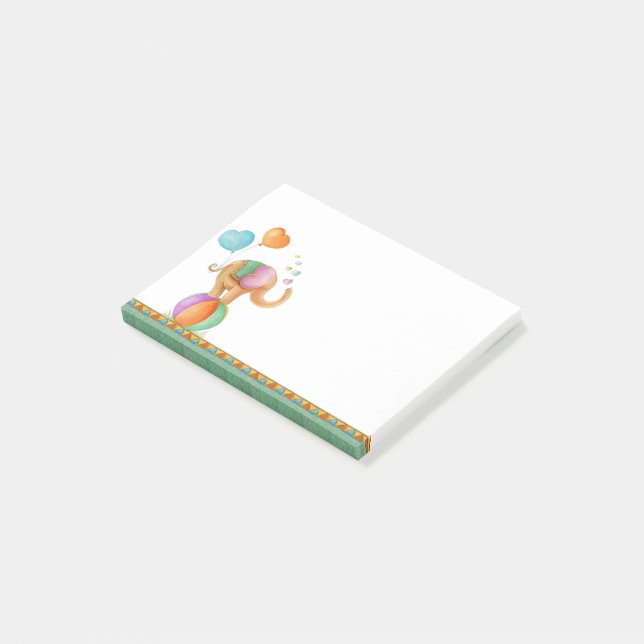 Whimsy Elefant auf einem Ball Art Post, es notiert Post-it Klebezettel (angewinkelt)