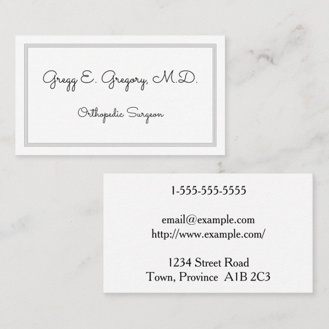 Whimsy et Carte de visite de chirurgien orthopédiq (Devant / Derrière)