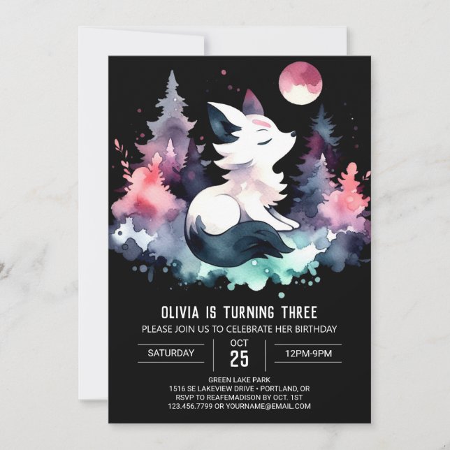 Whimsy Fantasy Wolf Birthday Einladung (Vorderseite)