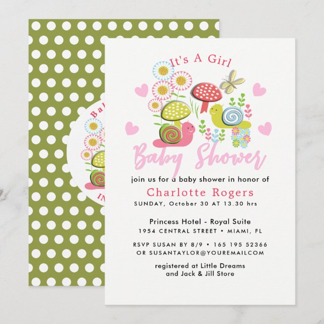 Whimsy Fee-tale Spring Garden Baby Girl Dusche Einladung (Vorne/Hinten)