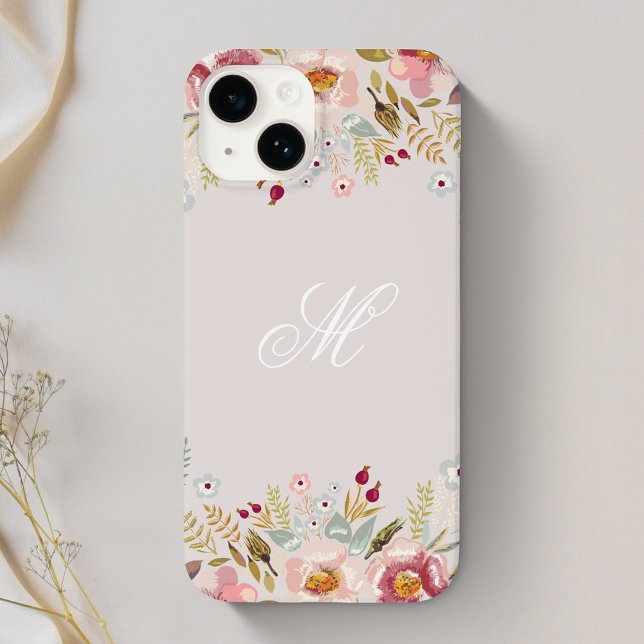 Whimsy Floral Monogram Pink Case-Mate iPhone 14 Hülle (Von Creator hochgeladen)