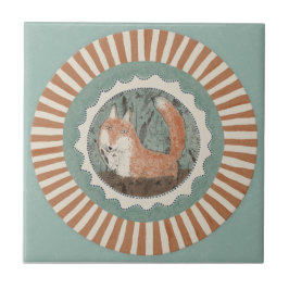 Whimsy Fox Mint Blue Terracotta Teal Aqua Fliese