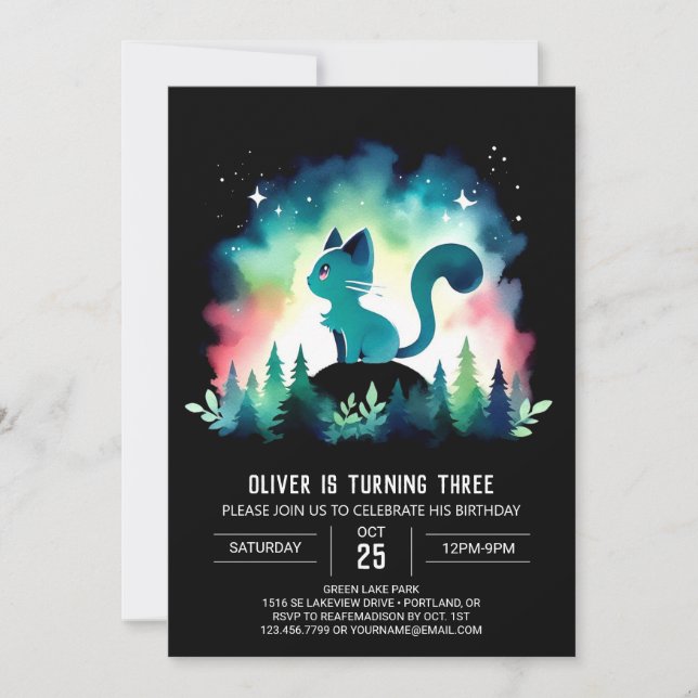 Whimsy Fun Cat Birthday Einladung (Vorderseite)