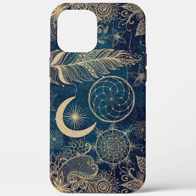 Whimsy Gold Glitzer Dreamcatcher Feathers Mandala Case-Mate iPhone Hülle (Rückseite)