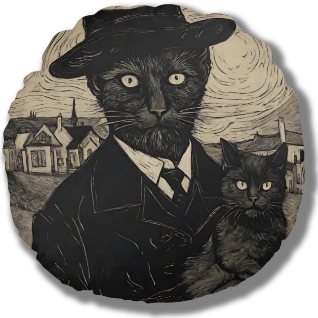 Whimsy Goth Van Gogh Black Cat Rundes Kissen (Von Creator hochgeladen)